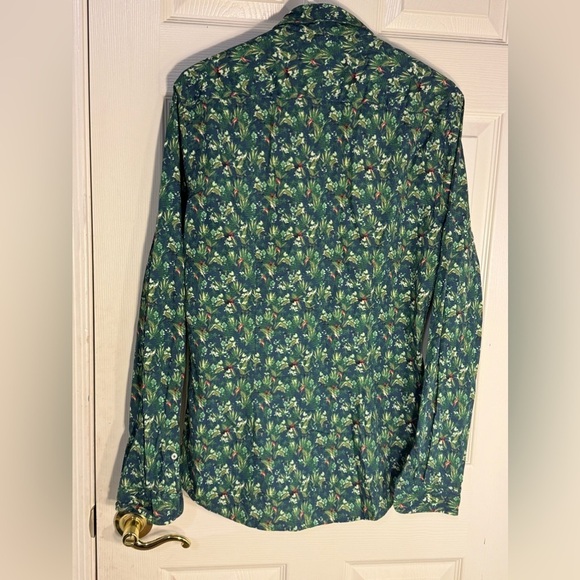 Zara men green printed poplin long sleeve button down shirt - Picture 4 of 11